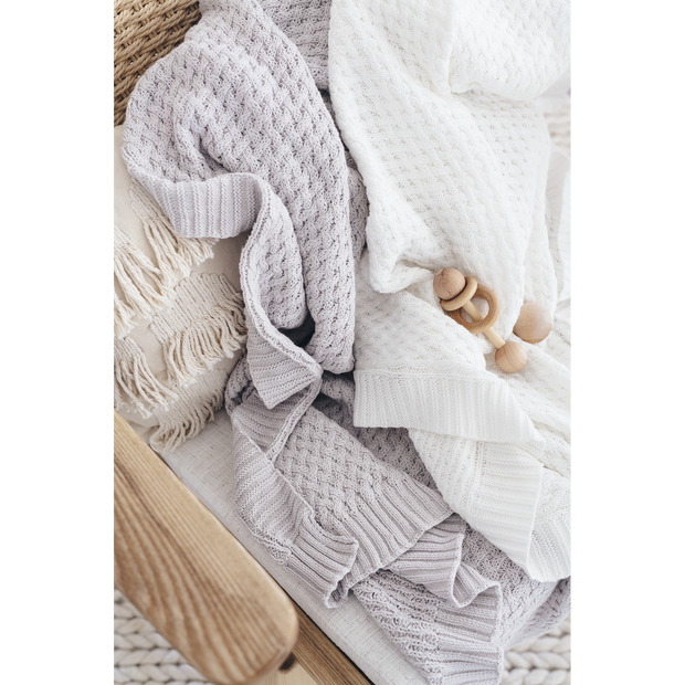 Diamond Knit Organic Baby Blanket - White