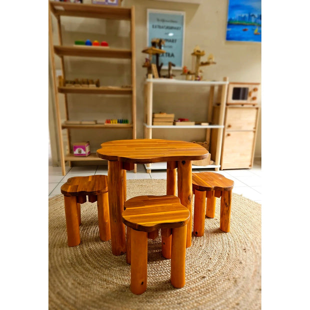 Hardwood Tree Table and Stools