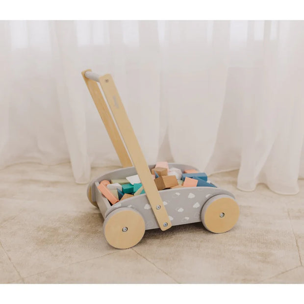 Wooden Baby Push Cart & Walker with Blocks