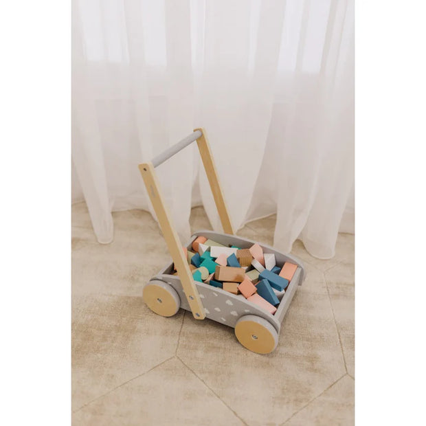 Wooden Baby Push Cart & Walker with Blocks