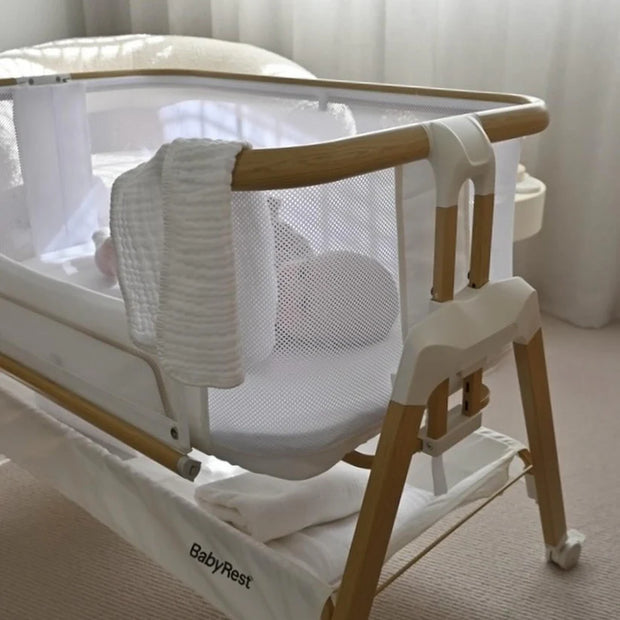 Alfie Bedside Bassinet - White/Natural