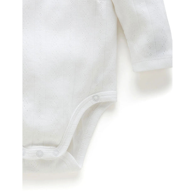 Pointelle Long Sleeve Wrap Bodysuit - White