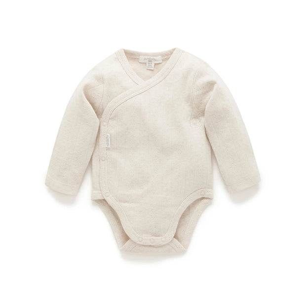 Pointelle Long Sleeve Wrap Bodysuit - Wheat Melange