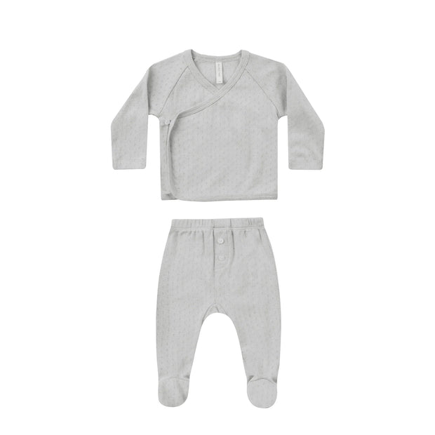 Pointelle Wrap Top + Footed Pant Set - Cloud