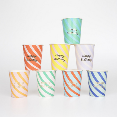 Stripe Happy Birthday Cups