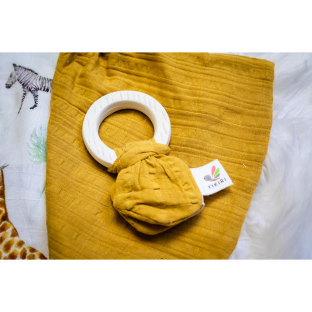 Natural Rubber Teether with Muslin Tie