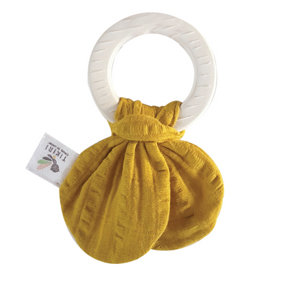 Natural Rubber Teether with Muslin Tie