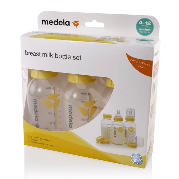 Breastmilk Bottle 250ml with Wide Base Medium Flow Teat - 3 pack