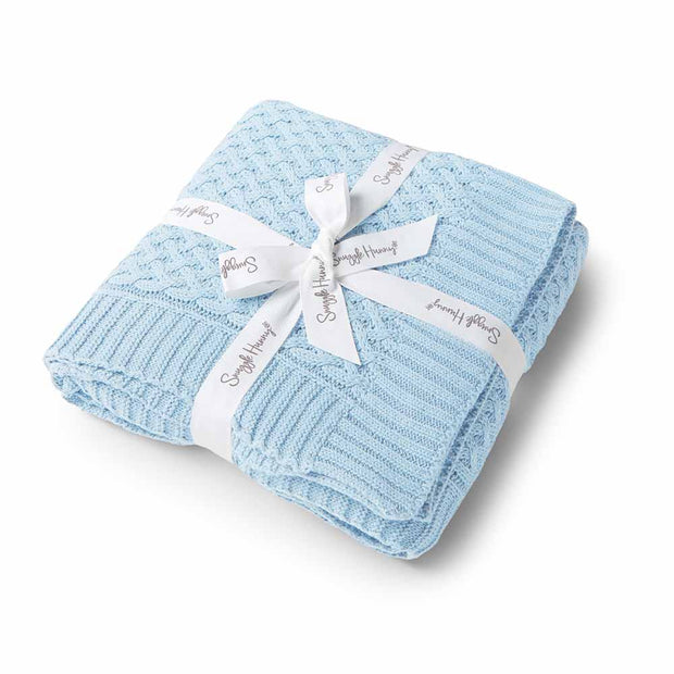 Diamond Knit Organic Baby Blanket - Baby Blue