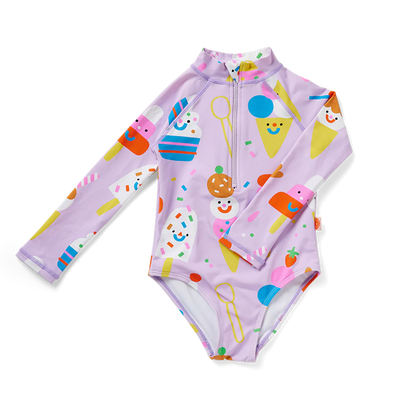 Long Sleeve Zip Bather - Sundae Fun Day