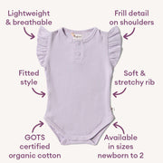 Lavender Short Sleeve Organic Bodysuit with Frill