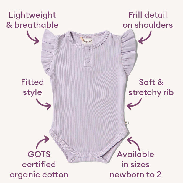 Lavender Short Sleeve Organic Bodysuit with Frill