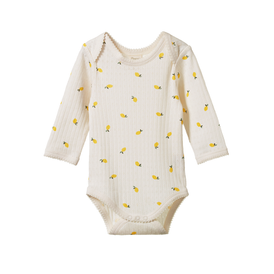 Pointelle Long Sleeve Bodysuit - Lemon Print