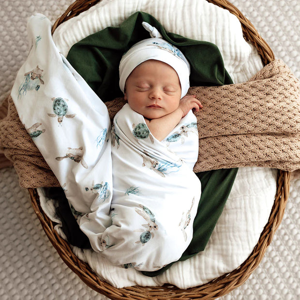 Organic Jersey Wrap & Beanie Set - Turtle