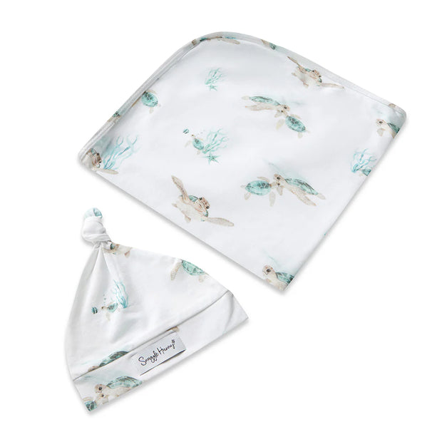 Organic Jersey Wrap & Beanie Set - Turtle