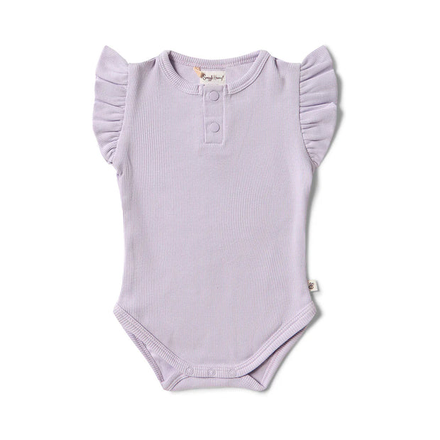 Lavender Short Sleeve Organic Bodysuit with Frill