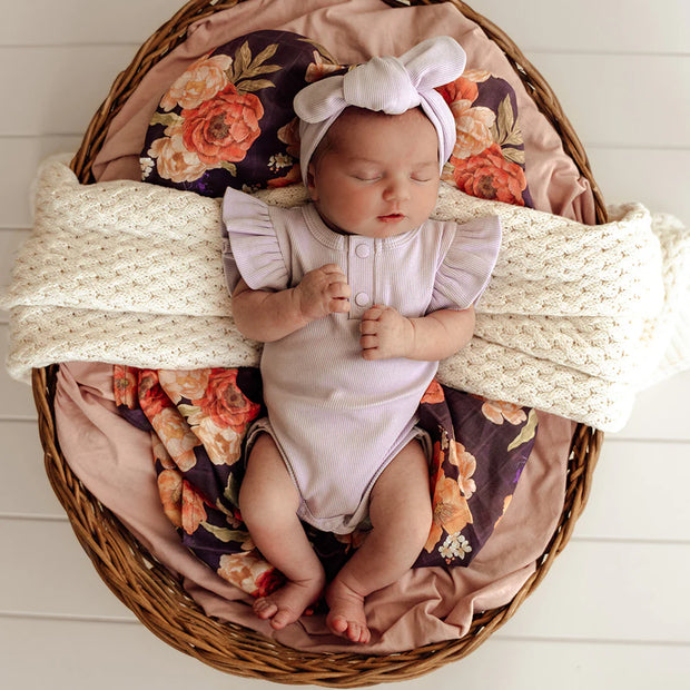 Lavender Short Sleeve Organic Bodysuit with Frill