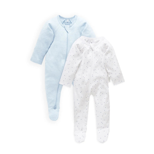 2 Pack Zip Growsuit - Pale Blue Spot/Soft Blue Melange