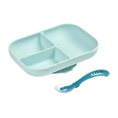 Silicone Suction Divided Plate & Spoon Set VARIOUS COLOURS