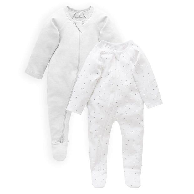 2 Pack Zip Growsuit - Pale Grey Spot/Pale Grey Melange