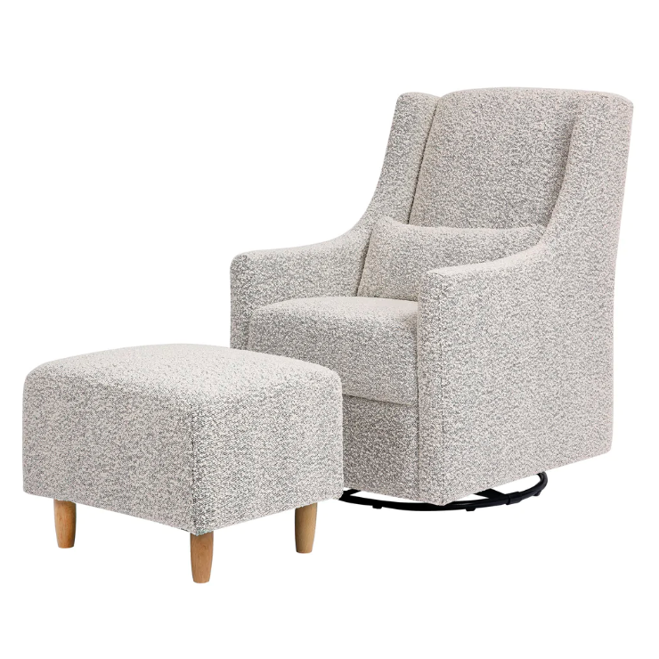 Babyletto toco swivel glider and ottoman in white linen hotsell