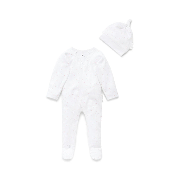 Zip Growsuit and Hat Pack - Pale Pink Spot