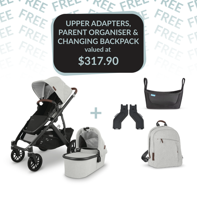 VISTA V2 with Bassinet + FREE PARENT ORGANISER + CHANGING BACKPACK AND UPPER ADAPTERS - Anthony (White & Grey Chenille)